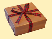 Brown paper and tartan ribbon